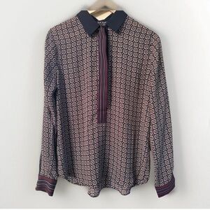 Loft Navy & Burgundy popover pullover drapey blouse